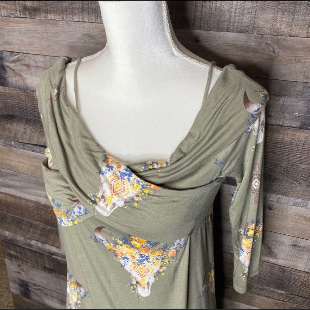 Olive floral bull skull dress - Picture 4 of 4